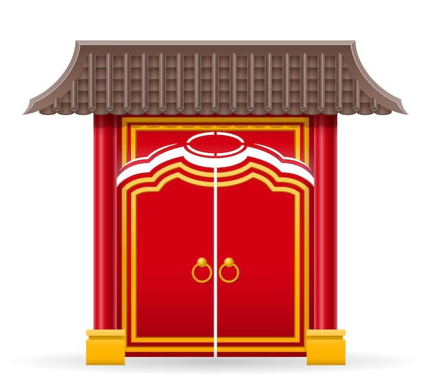 Chinese gate to enter a temple or pagoda with columns and a roof vector illustration isolated on background