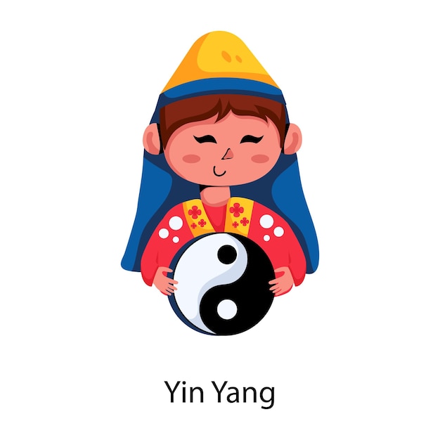 Chinese girl holding yin yang flat icon