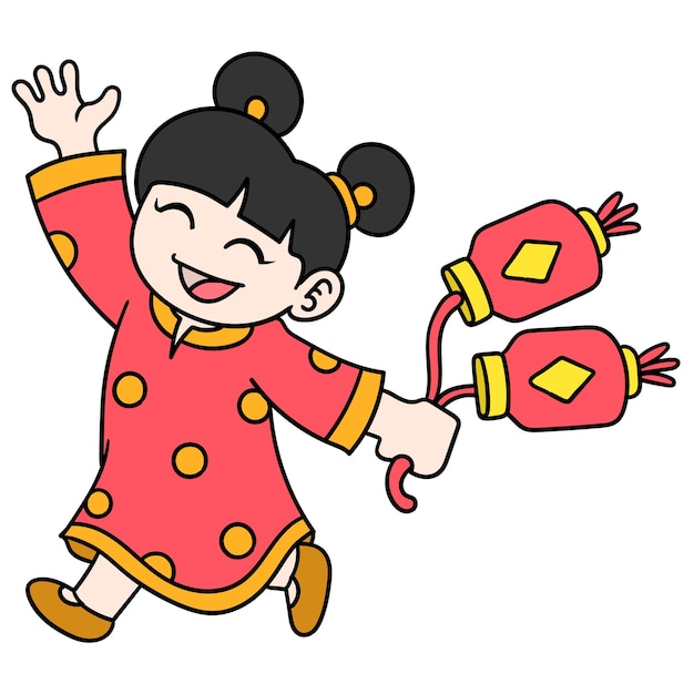 A chinese girl named ling ling is celebrating chinese new year carrying lanterns