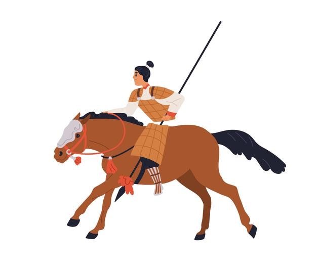 古代中国の騎兵 騎兵 アジアの騎手 槍の槍で装甲された騎兵 東洋の歴史の戦士 白い背景に隔離された平らなグラフィックベクトルイラスト
