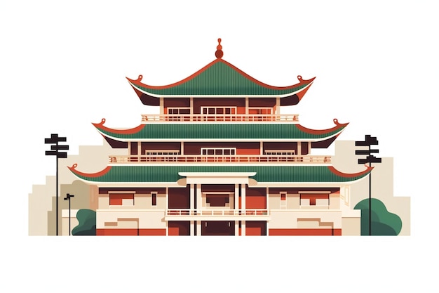 Vector chinese hotel white background red roof