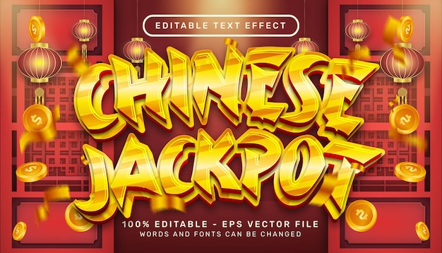 Jackpot cinese effetto testo 3d ed effetto testo modificabile con sfondo capodanno cinese