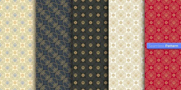 Chinese japanese style geometric pattern colors background contemporary art symmetric minimal style for wallpaper wrapper textiles fabric clothes souvenirs surface seamless pattern vector
