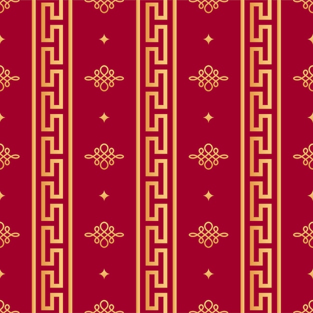 Chinese knot seamless pattern. geometric and nodal oriental ornament with gold decorative elements