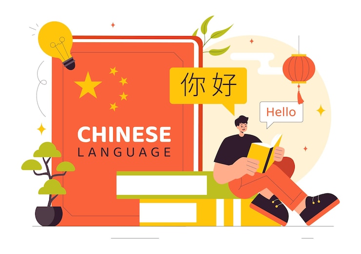 Китайская языковая векторная иллюстрация Ni hao Перевод на "Привет" с участием школьного курса слушания, чтения и речи в общении