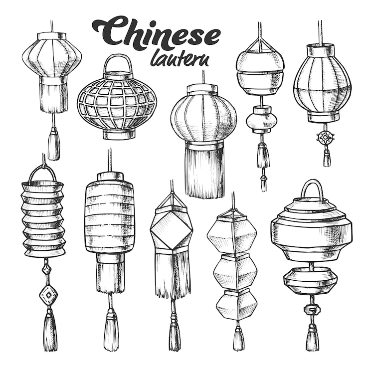 Vector chinese lantern in different shapes set 