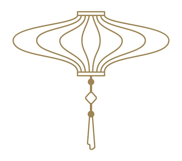 Vettore lanterna cinese. lampada dorata con pendente in stile lineare
