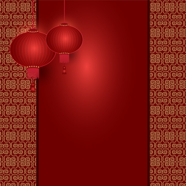 Vector chinese lantern hanging on pattern background