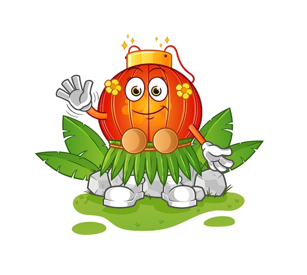 The Chinese lantern hawaiian waving character mascot