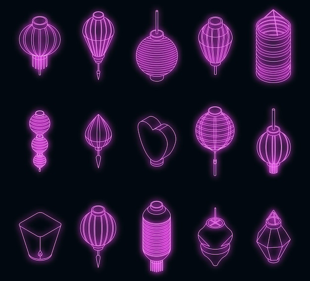 Vector chinese lantern icons set vector neon