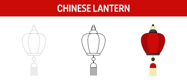 Chinese Lantern tracing and coloring worksheet for kids