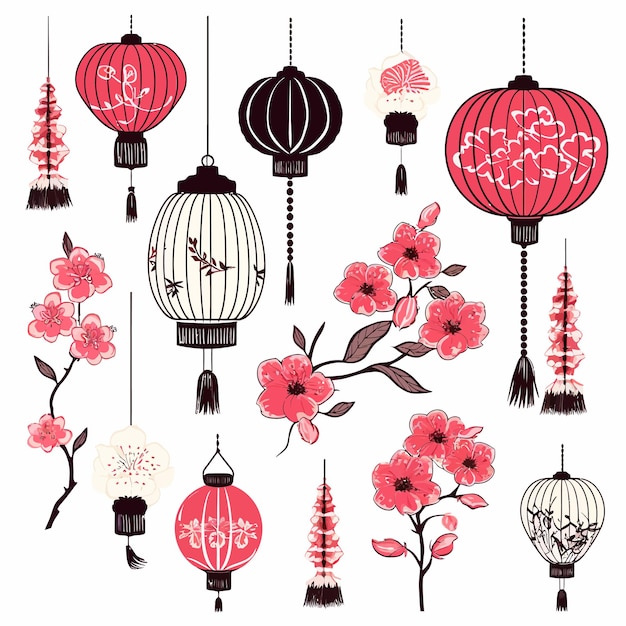 Vector chinese_lanterns_different_shapes_decorated