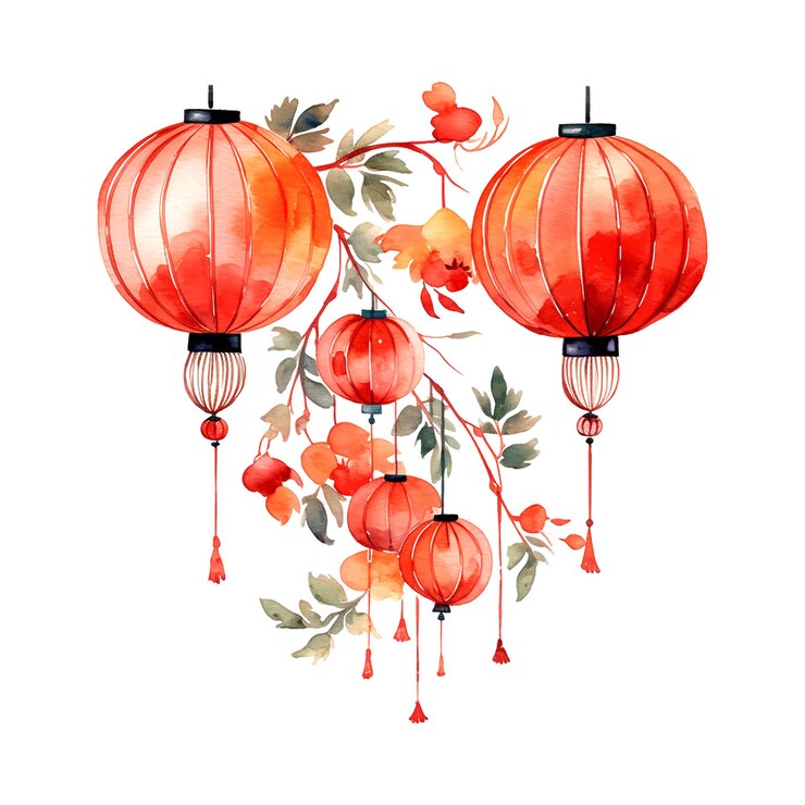 Vector chinese lanterns illustration style on white background