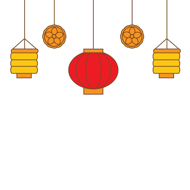Vector chinese lanterns and mooncakes for mid autumn festival vector border