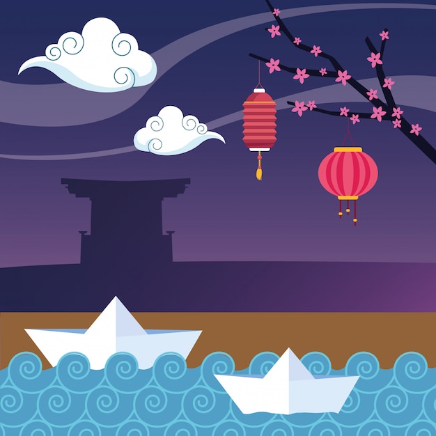 Chinese lanterns and paper ships