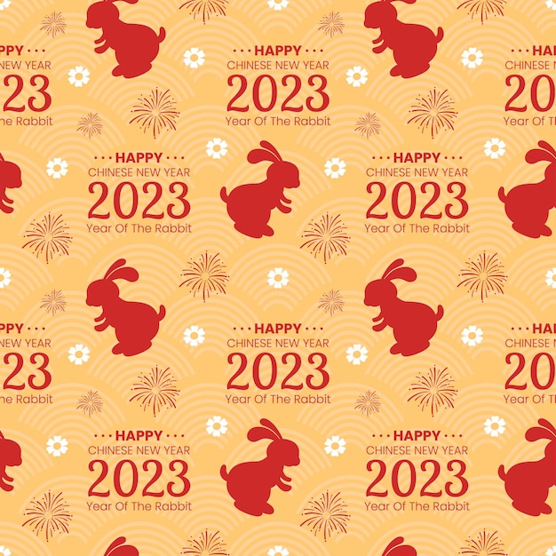 Chinese Lunar New Year 2023 Days Seamless Pattern Decoration Template Hand Drawn Illustration