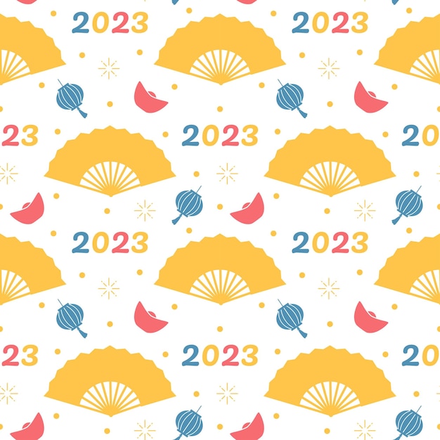 Chinese Lunar New Year 2023 Days Seamless Pattern Decoration Template Hand Drawn Illustration