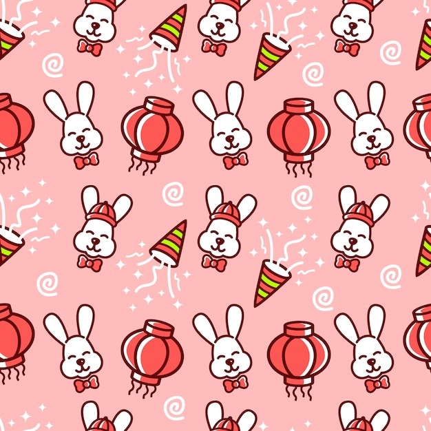 중국 음력 원활한 패턴 토끼 재미 램프 축하 배경
