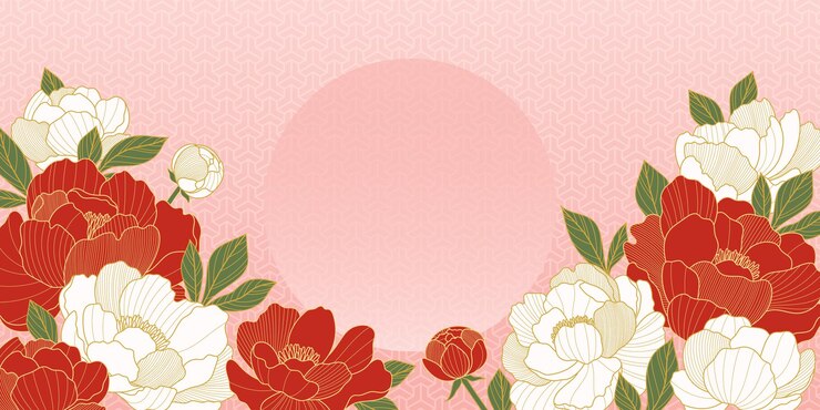 Vector 오리엔탈 피오니 꽃, 잎, 원 프레임, 아시아 터 배경으로 된 중국 럭셔리 포스터