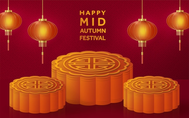 Chinese mid autumn festival on color background