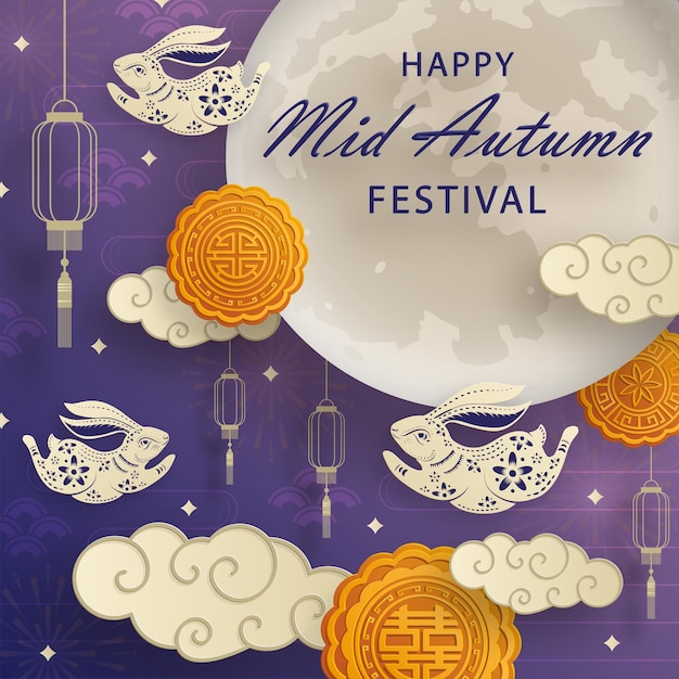 Chinese mid autumn festival on color background