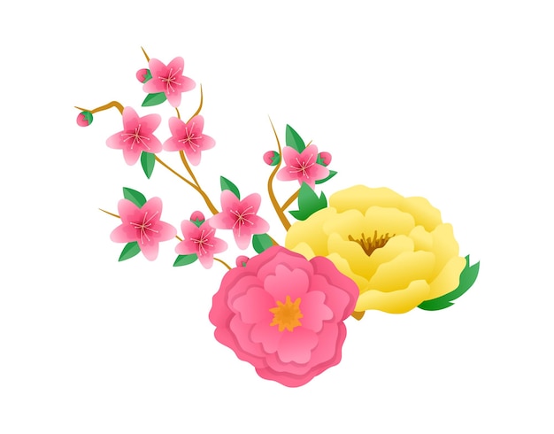 Chinese mid autumn festival design Watercolor pink sakura branch with flowers
