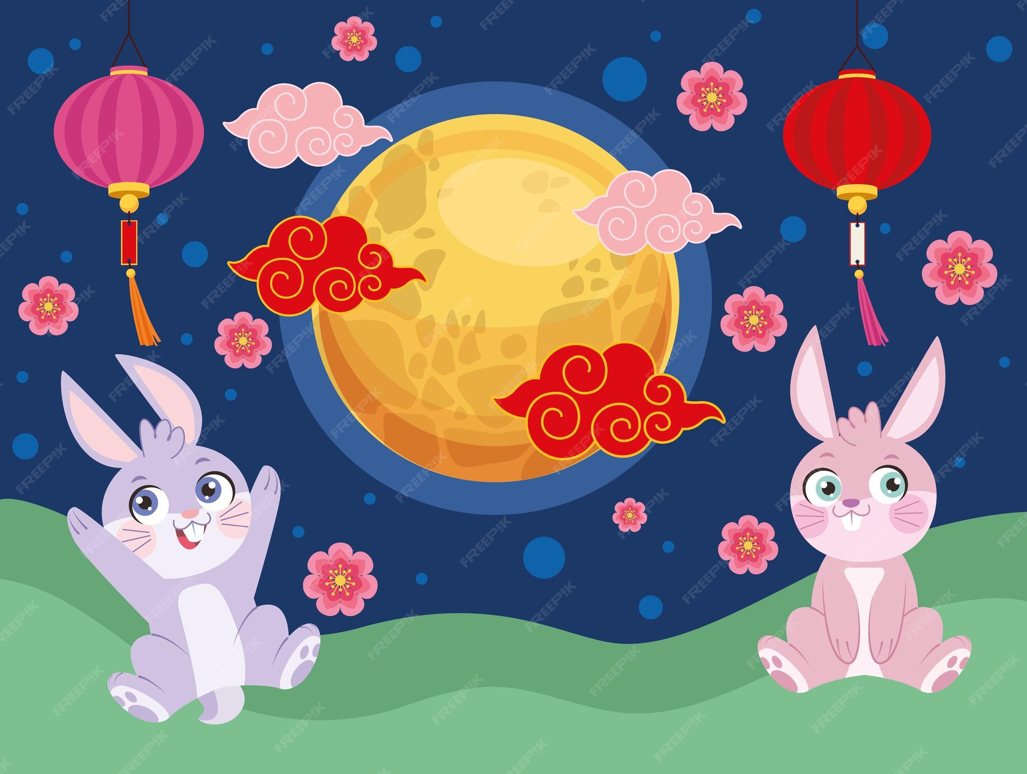 Premium Vector Chinese moon festival landscape