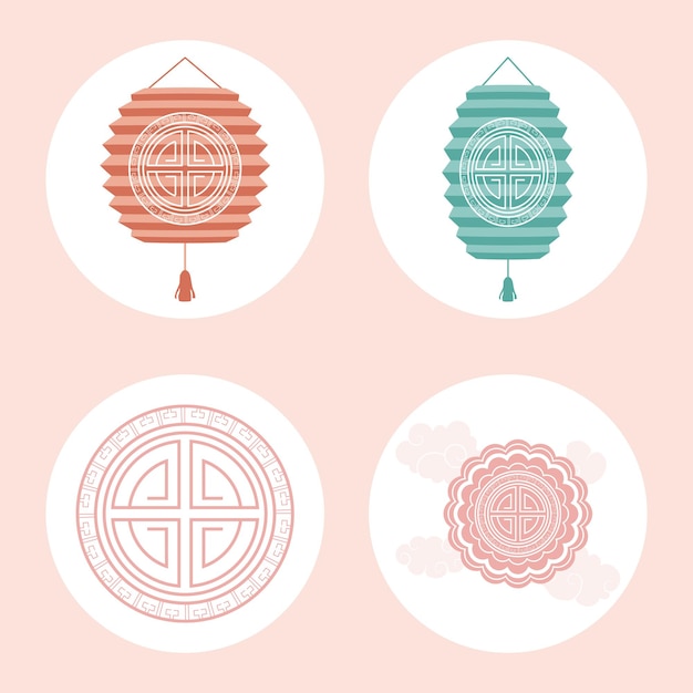 Chinese moon festival set four icons