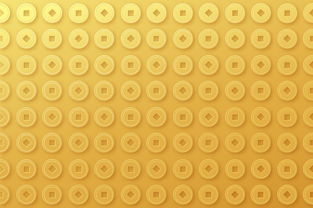 Chinese munten, naadloze achtergrondpatroon. Textuur Aziatische vorm van geld in gouden kleur. vectorillustratie