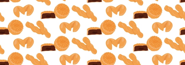 Chinese national pastry Seamless pattern in vector Asian food