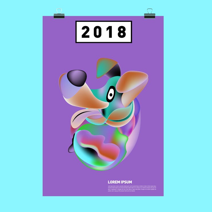 Vector chinese new year 2018 festive vector card design with cute dog, zodiac symbol of 2018 year