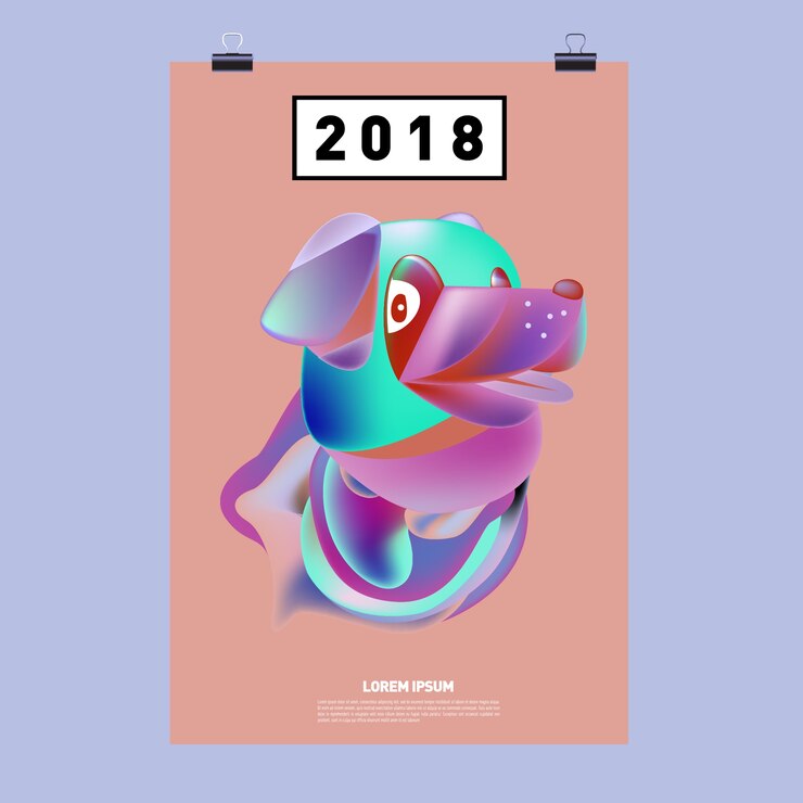 Vector 2018 년의 귀여운 강아지, 조디악 기호 중국 새 해 2018 축제 벡터 카드 디자인