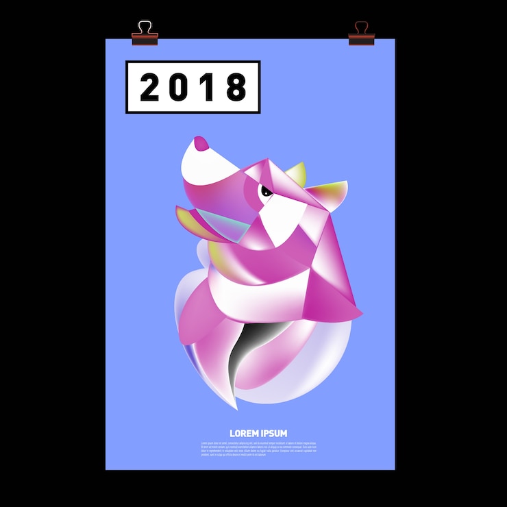Vector 2018 년의 귀여운 강아지, 조디악 기호 중국 새 해 2018 축제 벡터 카드 디자인
