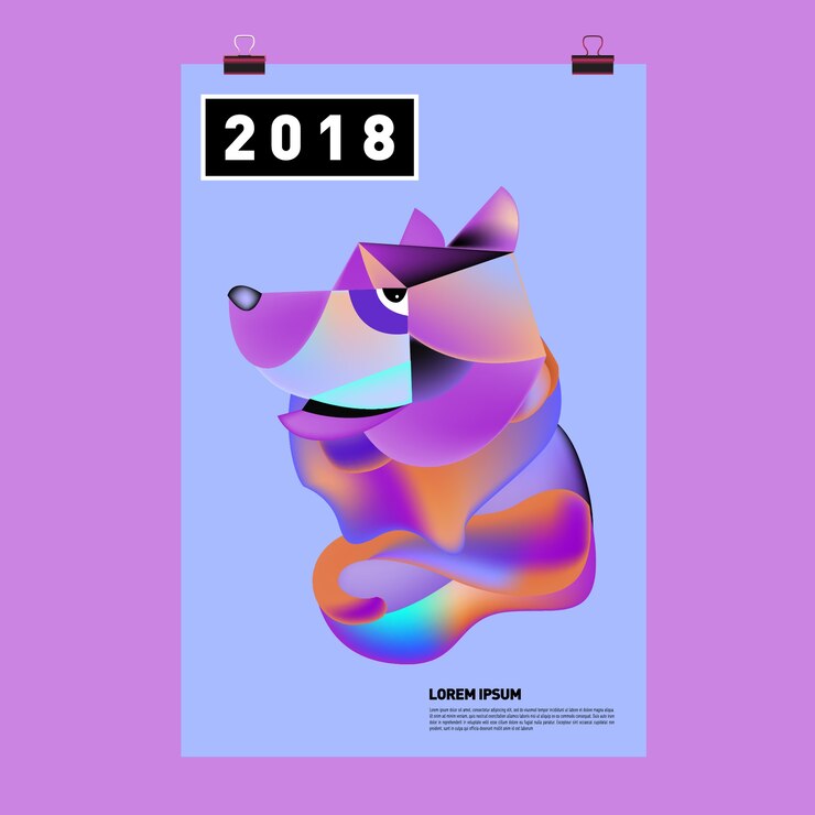 Vector 2018 년의 귀여운 강아지, 조디악 기호 중국 새 해 2018 축제 벡터 카드 디자인