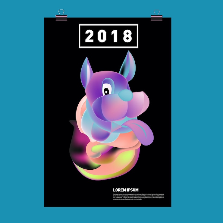 Vector chinese new year 2018 festive vector card design with cute dog, zodiac symbol of 2018 year