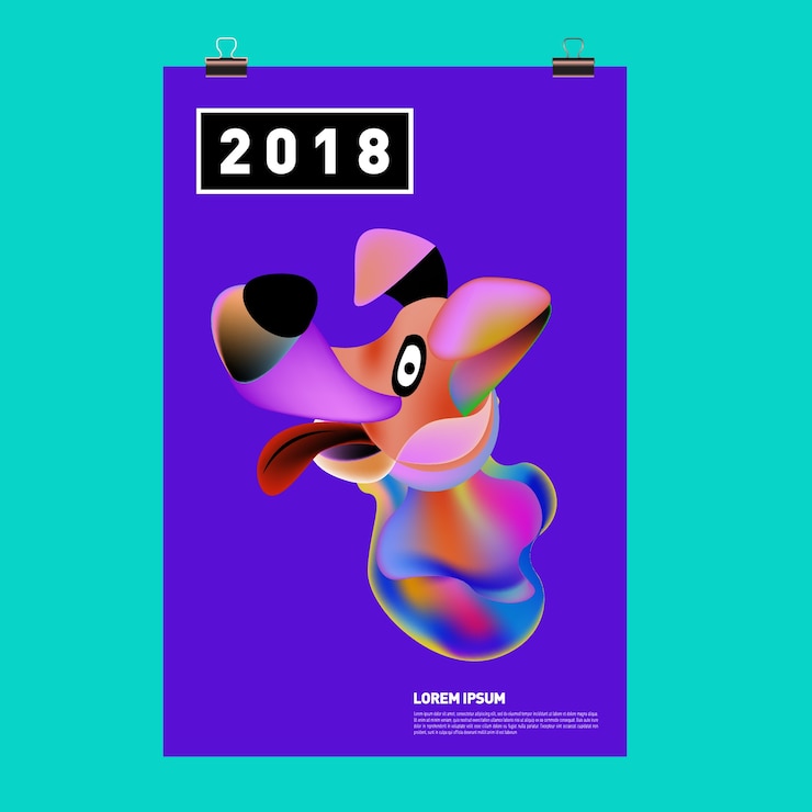 Vector 2018 년의 귀여운 강아지, 조디악 기호 중국 새 해 2018 축제 벡터 카드 디자인