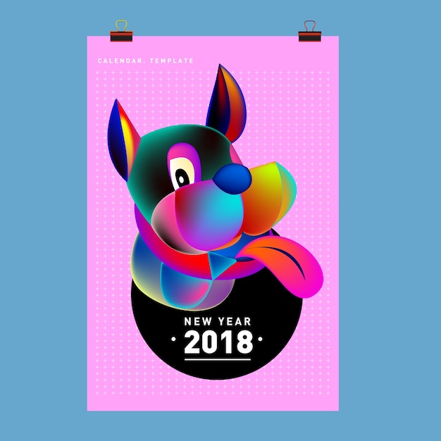 2018 년의 귀여운 강아지, 조디악 기호 중국 새 해 2018 축제 벡터 카드 디자인