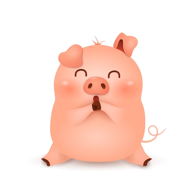 Chinese new year 2019. cute cartoon little pig character design isolated