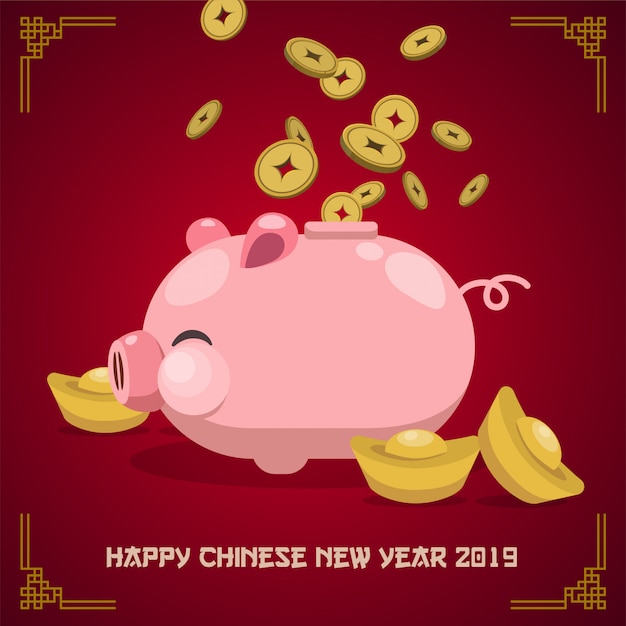 Chinese New Year 2019 neon background. 