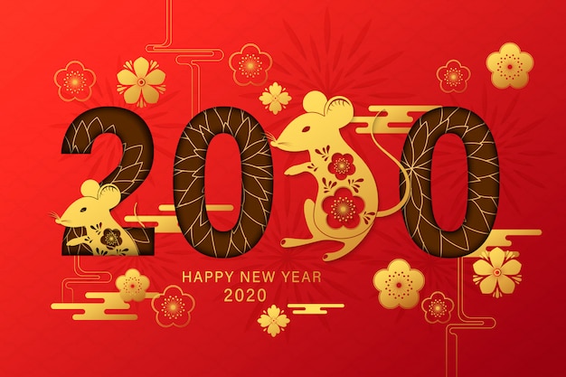 ベクトル ラットの背景の中国の旧正月2020年