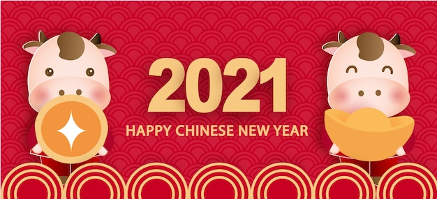 Chinese new year 2021 year of the ox background .