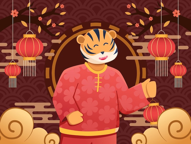 Vector chinese new year 2022 year of the tiger illustration cute tiger cartoon celebrate lunar new year