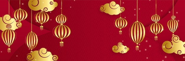 Chinese new year 2022 year of the tiger red and gold flower and asian elements paper cut with craft style on background. Universal chinese background banner. Vector illustration