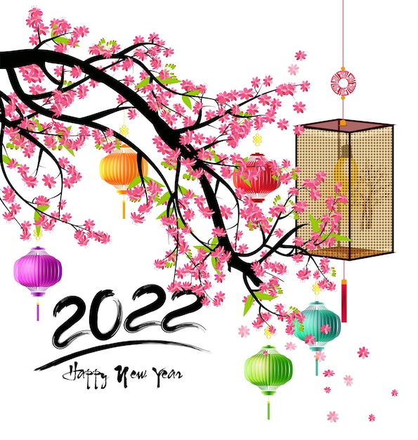 중국 새 해 2022 년 호랑이 붉은 색과 금색 꽃과 아시아 요소 종이 공예로 잘라