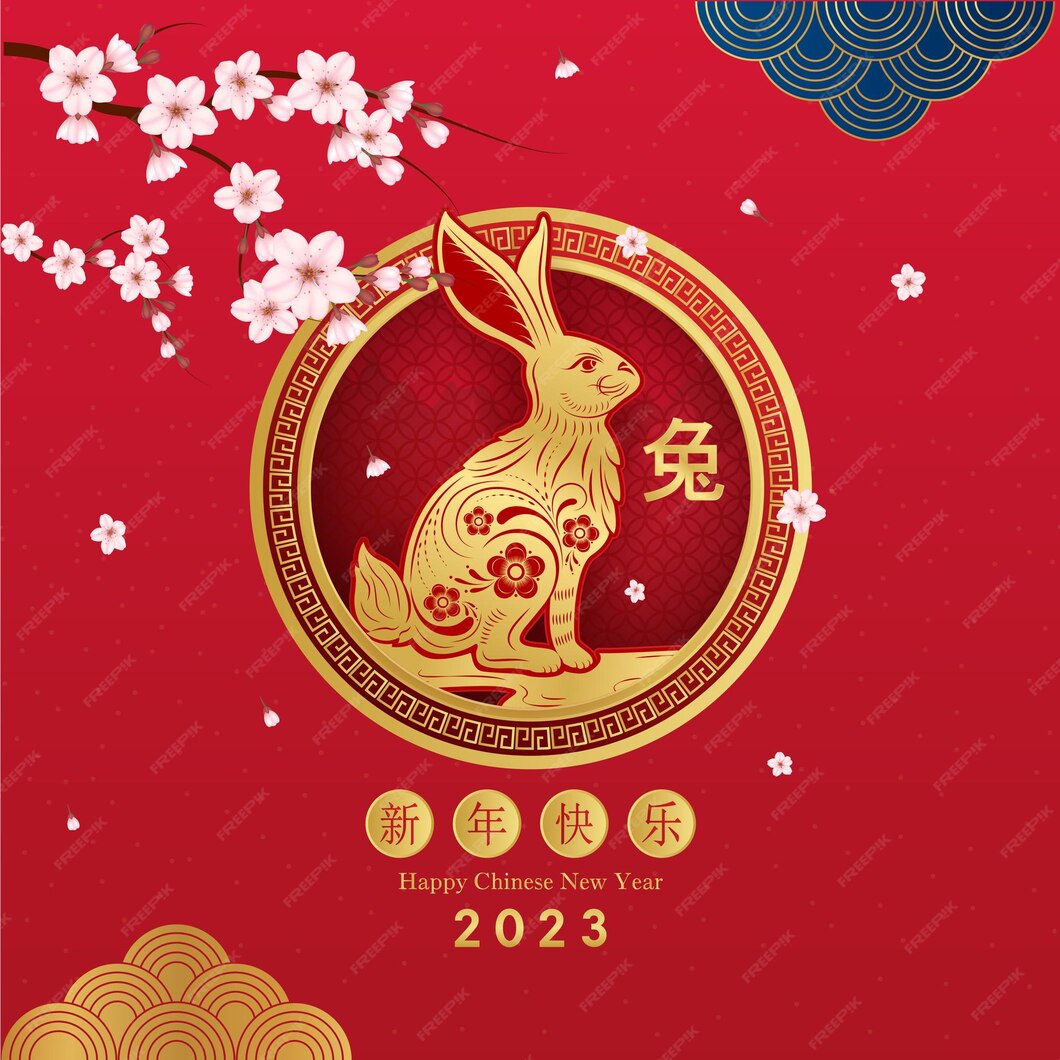 Premium Vector | Chinese new year 2023 card, rabbit zodiac sign on red