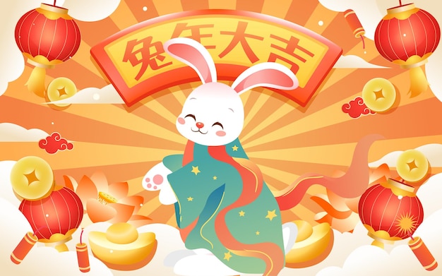 Chinese New Year 2023, Celebrating the New Year of the Rabbit with ingots and money