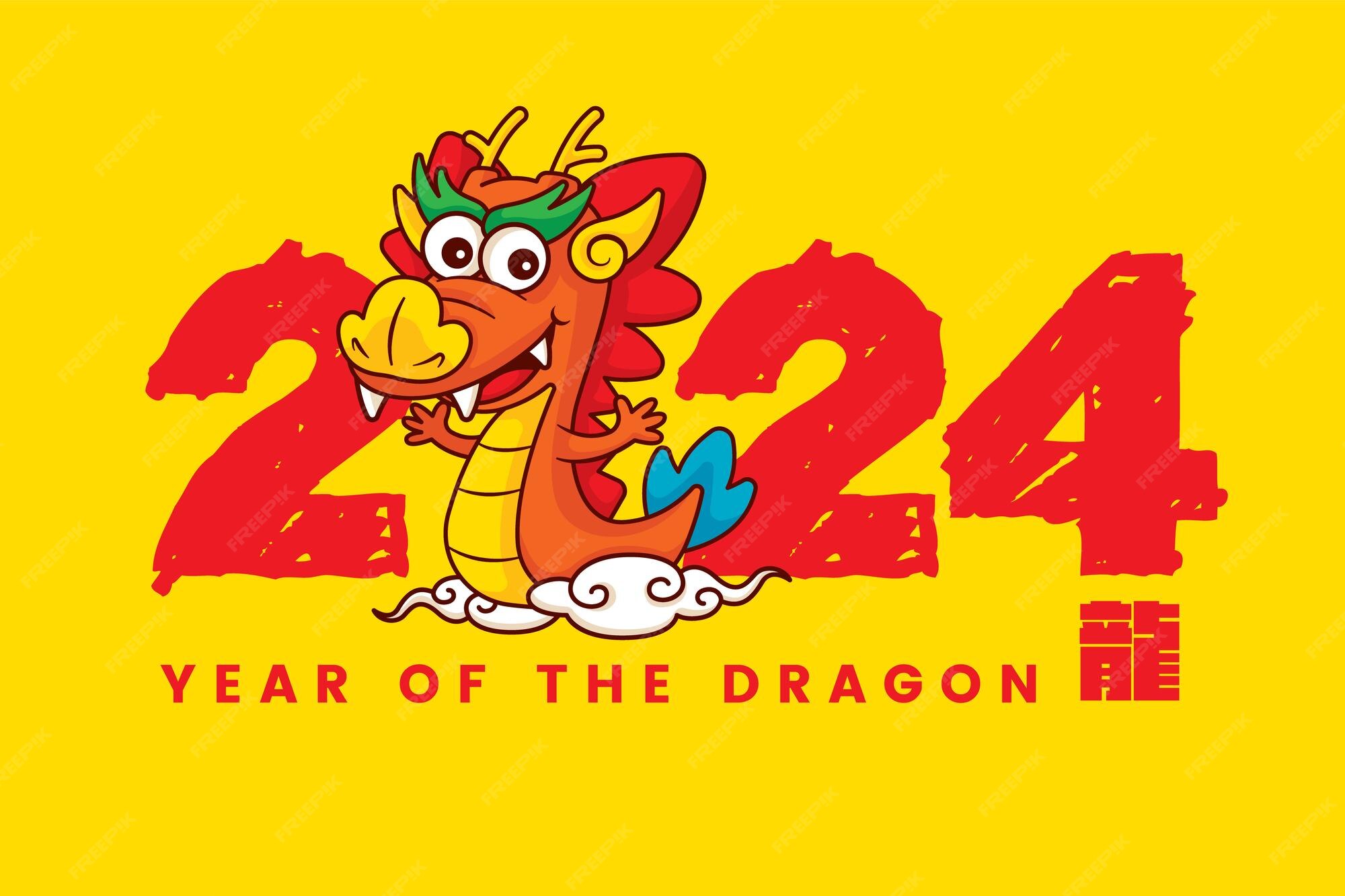Premium Vector Chinese New Year 2024 with cartoon cute dragon zodiac