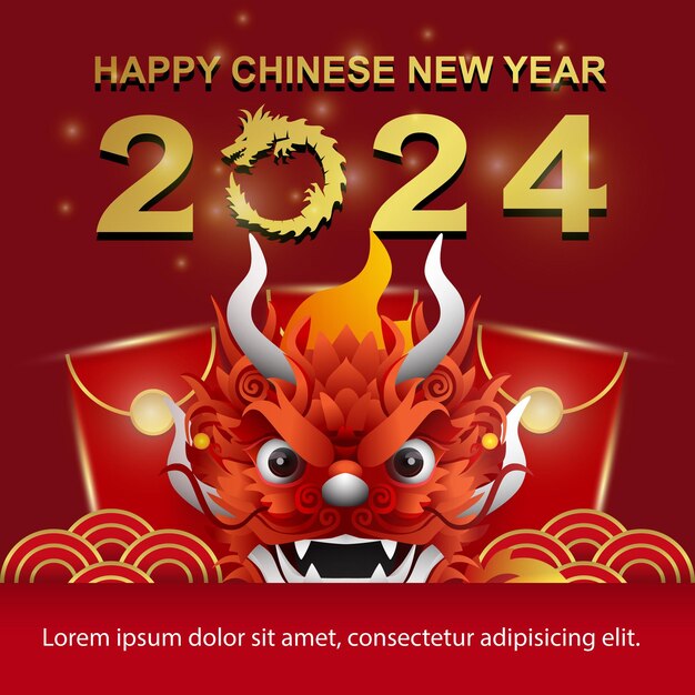Vector chinese new year 2024 year of the dragon with detailed vector dragon illustration