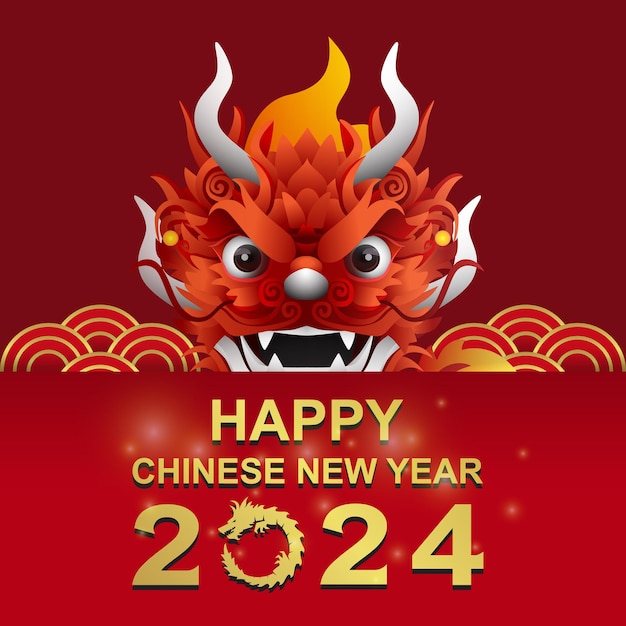Vector chinese new year 2024 year of the dragon with dragon vector illustration