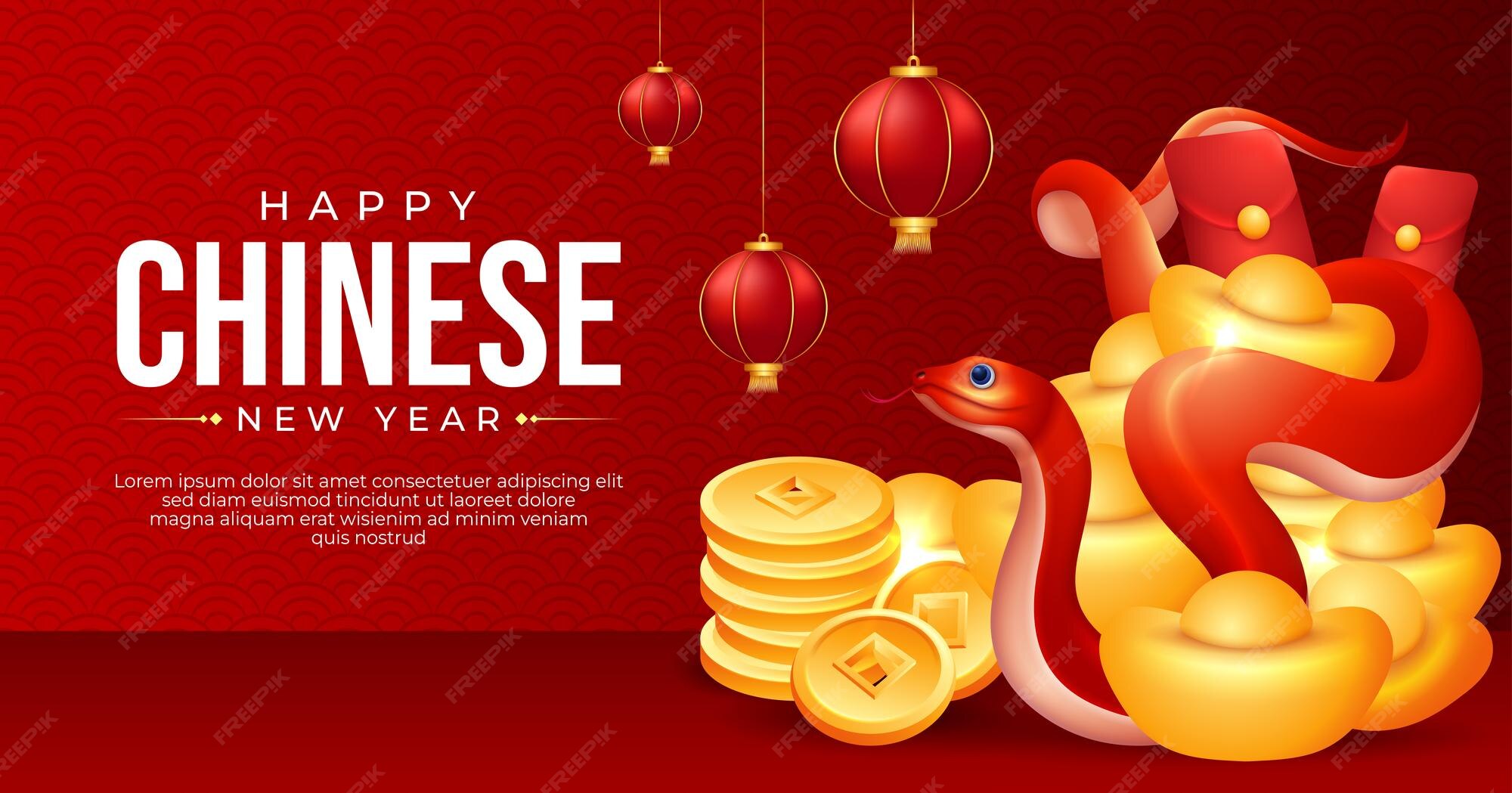 Premium Vector Chinese New Year 2025 banner design with red snake